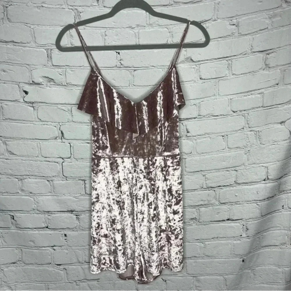 Urban Outfitters Womens Romper Sz Large Pink Velvet Velour Open Back Tie Blush